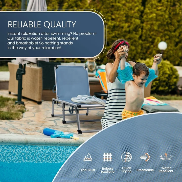 HOMECALL Gartenliege Leicht Sonnenliege Klappbar Alu Liegestuhl Strandliege, 1-tlg, 5 fach Verstellbare Rückenlehne, Sonnenschutzdach, bis 136KG – Bild 5
