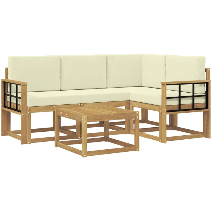 vidaXL Outdoor-Sofagarnitur 5 stk. 4-Sitzer Weiß und Creme 3387604 – Bild 2