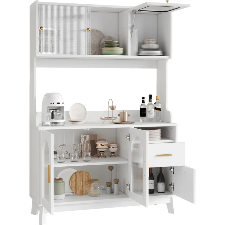 ZUBALIYA Buffetschrank 120 x 40 x 178 cm, mit Acrylglasfront, 2 Steckdosen, USB-A und USB-C, verstellbaren Einlegeböden, Weiß – Bild 9