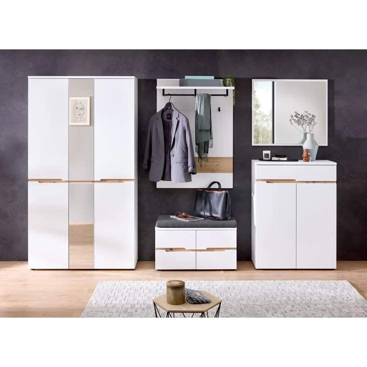 XORA 'MEMPHIS' XL-Garderobenschrank, Holznachbildung weiß, 105 x 192 x 38 cm, mit Spiegel und Softclose – Bild 3