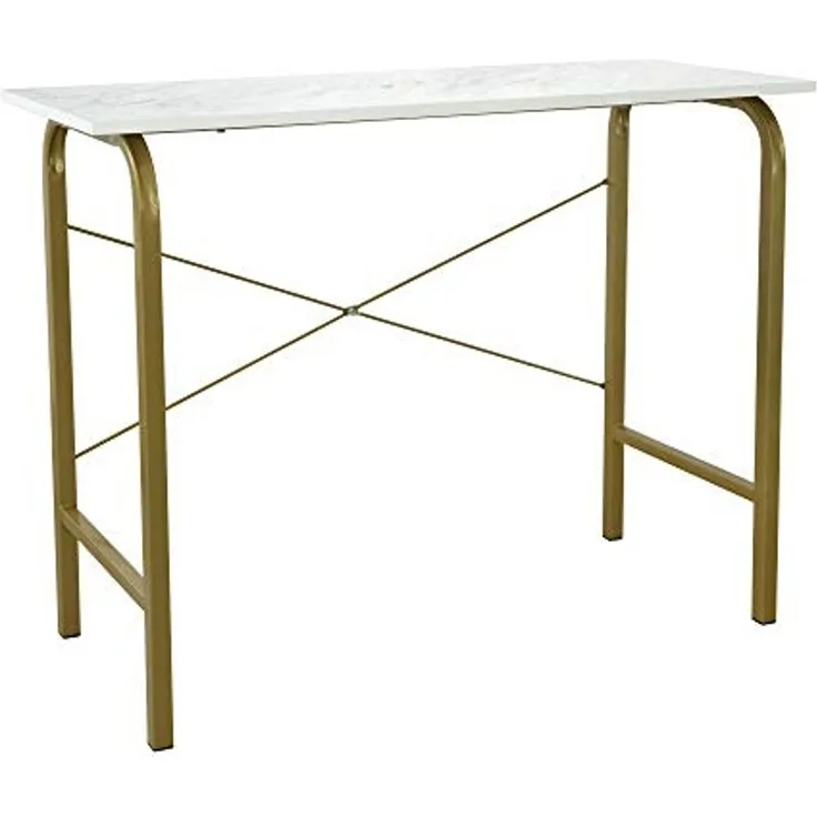 Teamson Home 40″ Bella Moderner Computertisch aus Holz für das Heimbüro, Arbeitszimmer, Schreibtisch oder Beistelltisch mit Weißer Marmorplatte und Messingrahmen