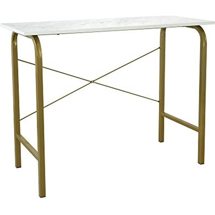 Teamson Home 40″ Bella Moderner Computertisch aus Holz für das Heimbüro, Arbeitszimmer, Schreibtisch oder Beistelltisch mit Weißer Marmorplatte und Messingrahmen – Bild 1