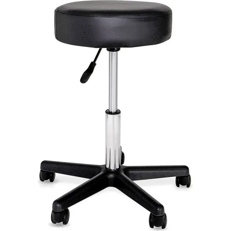 dibea MH00556 Drehhocker aus Kunstleder Rollhocker Praxishocker Büro-Hocker höhenverstellbar mit Rollen Schwarz