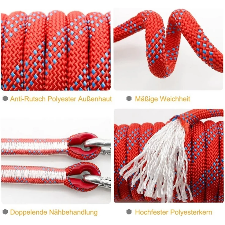 OSTWOLKE Kletterseil Sicherheitsseil 20m Statisches Seil 12mm mit 2 Karabinern Kletterseil, für Wandern Outdoor Bergsteigen Sport Camping – Bild 2