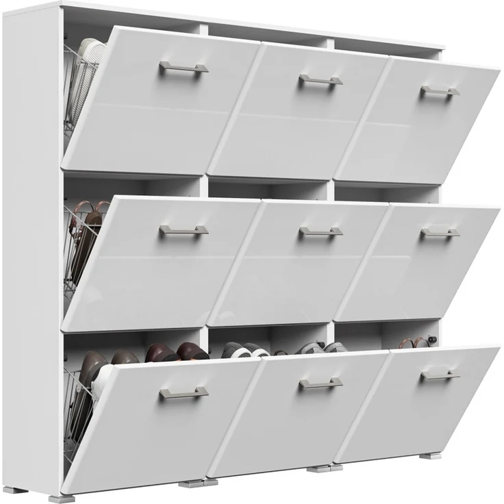 Schuhschrank XL Emotion 9 Klappen 36 Paar 157x141 cm Weiss-Weiss Hgl : Weissmatt / Weiss hochglanz – Bild 5
