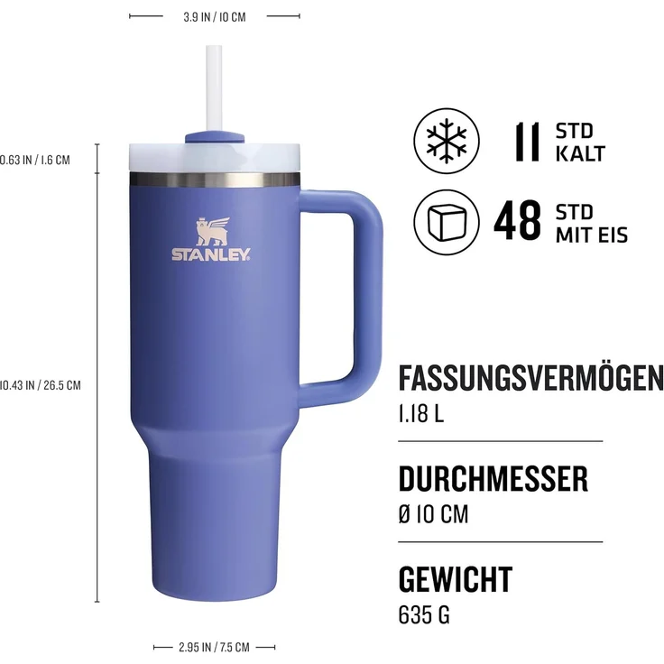Stanley Quencher H2.0 Flowstate Trinkflasche Mit Strohhalm 1.2L - Thermobecher Kühlt 11 Stunden - 48 Stunden Eisgekühlt - Spülmaschinenfest - Thermosflasche BPA Frei - Edelstahl Trinkbecher - Lupine – Bild 2