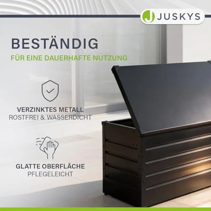 Juskys Metall Aufbewahrungsbox Limani 380 Liter - Outdoor Box - wasserdicht, abschließbar - Gartenbox, Auflagenbox, Kissenbox für Garten Anthrazit – Bild 8