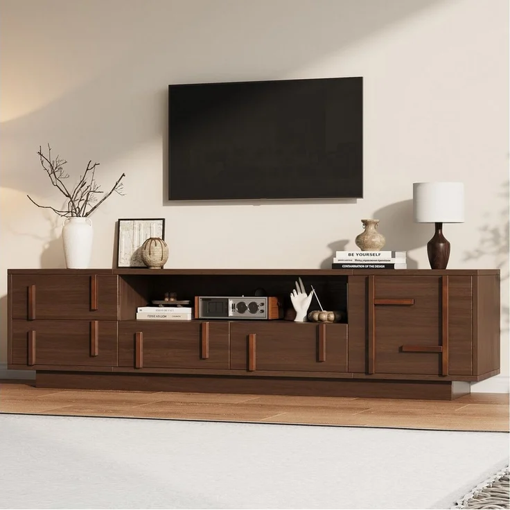Merax Lowboard mit 4 Schubladen, Schrankfach & 2 offenen Ablagen (180 L x 40 B x 45 H cm, 1 St), TV-Schrank mit Kabeldurchführung & Stauraum, für Fernseher bis 75 Zoll – Bild 1