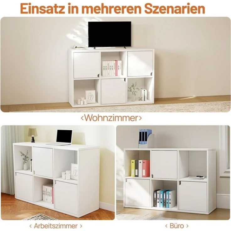 oyajia Bücherregal Bücherschrank Aufbewahrungsregal, Bücherregal, Würfelregal im modernen Design, 6 Fächer mit 3 Türen – Bild 4