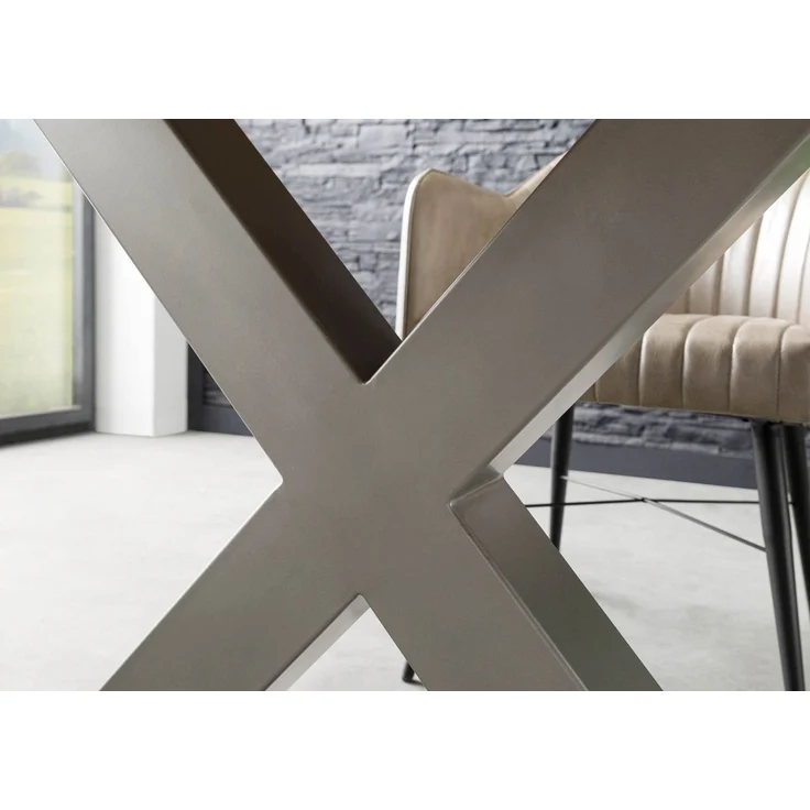 Baumtisch Akazie 140x90x77 grau lackiert / X-Beine silber matt FREEFORM 5 – Bild 6