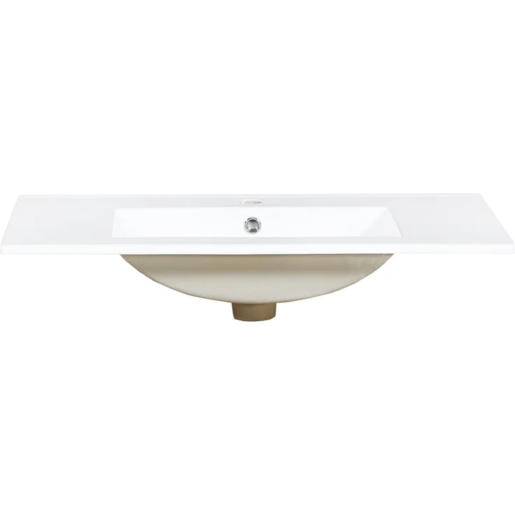Flieks wandhängender Waschtischunterschrank, Badezimmerschrank mit Keramikwaschbecken, Schubladen & seitlichem Regal, 81 x 47 x 52 cm, weiß – Bild 8