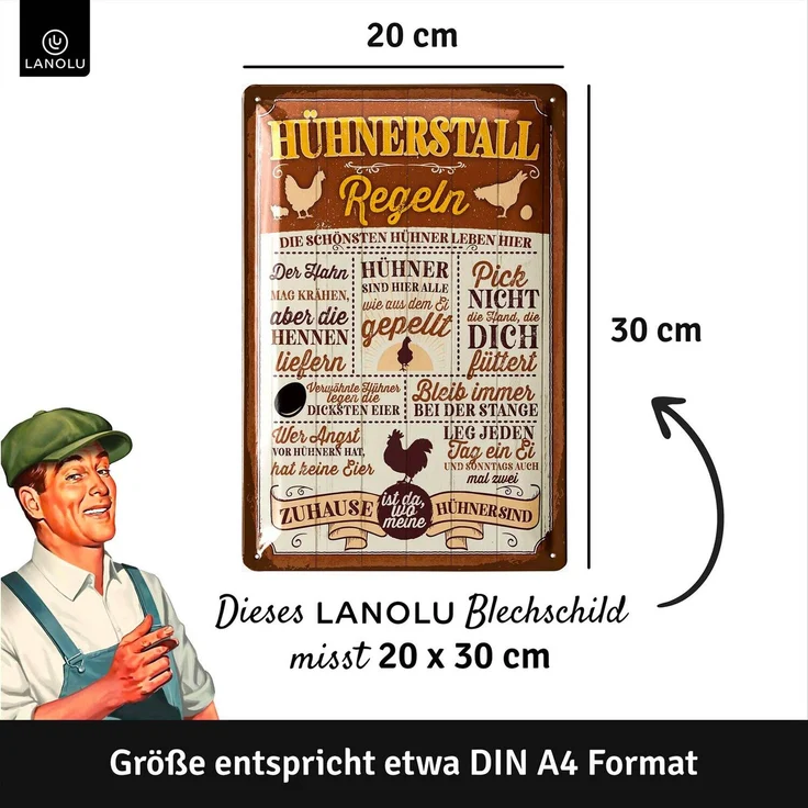 LANOLU Blechschild Hühnerstall Regeln Lustig - 20x30cm – Metall – Mehrfarbig – 20321 – Bild 5