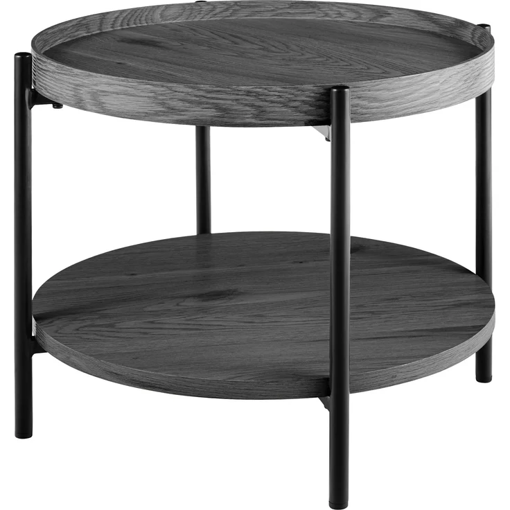 CLP Couchtisch Corbitan rund aus Holz 2 Ebenen Metallgestell schwarz,grau Ø 50 cm – Bild 4