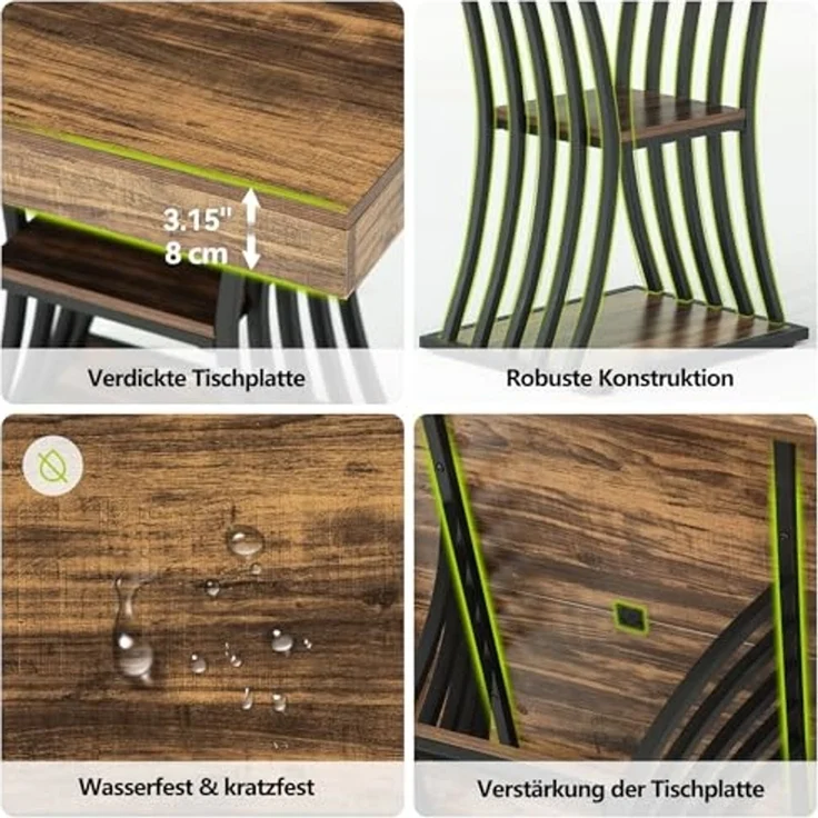 LITTLE TREE 31,5-Zoll-Quadratischer Esstisch für 2 Personen, 2-stufiger Küchentisch im Industriestil mit Stauraum, Metallgestell für Esszimmer, Wohnzimmer, kleine Räume (Braun und Schwarz) – Bild 6