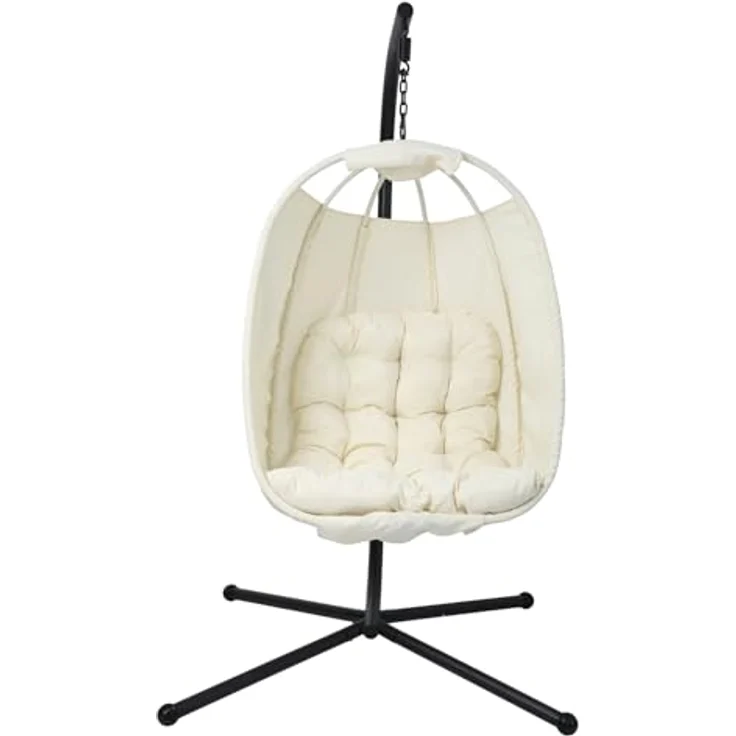 Svita Nelly Hängesessel, Beige, Metall, 1-Sitzer, 105x195x105 cm, für Garten und Indoor, max. Belastbarkeit 120 kg – Bild 4