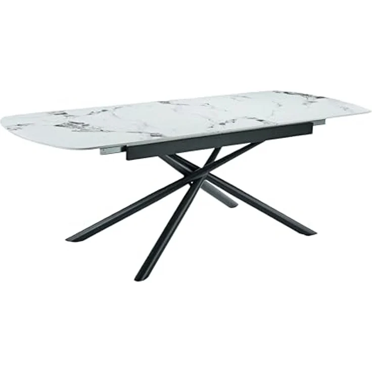 Hela Tische, Esstisch Auszugstisch Sintra, Platte Sintered Stone weiß Marmoroptik, Liftautomatik Auszug, Maß 180-220x90cm – Bild 1