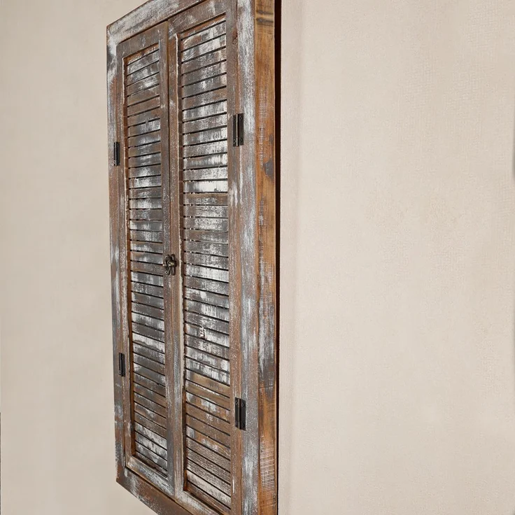 Wandspiegel quadratisch Braun Bilderrahmen Fensterladen Fotorahmen Flur Holzdeko – Bild 3