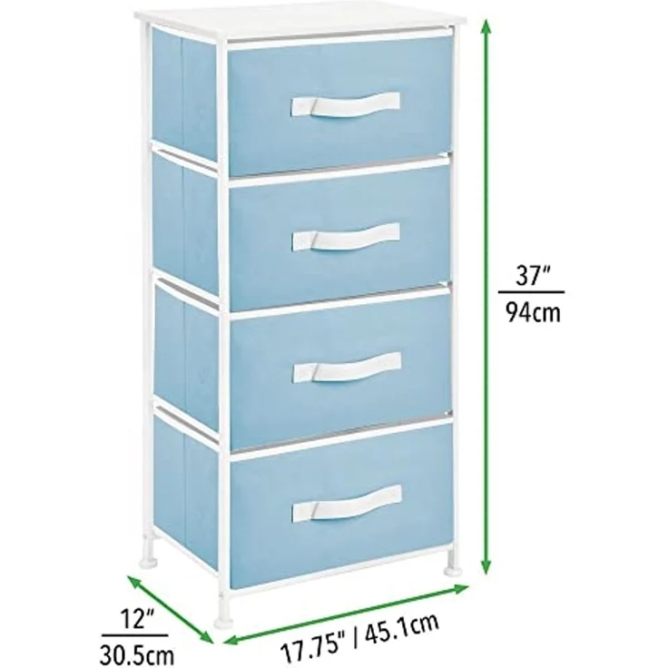 Kommode 4 Schubladen Stoffschrank Metallgestell hellblau/weiß 94cm mDesign – Bild 2
