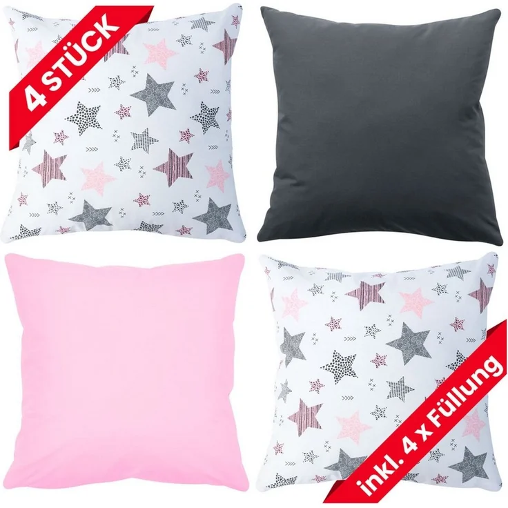 Amilian Dekokissen 4er Set - Dekokissen mit Füllung - 50x50 cm - Deko Kissen – Bild 1