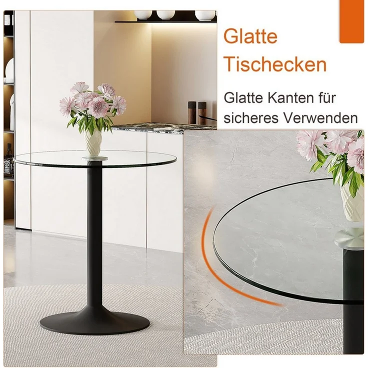 ANYSUN Glastisch Esstisch Rund Glas,Moderner minimalistischer Glasbalkentisch (Runder Esszimmertisch Küchentisch für 4 Personen), Esszimmertische mit Metallbeinen Küchentisch für Wohnzimmer Küche – Bild 4