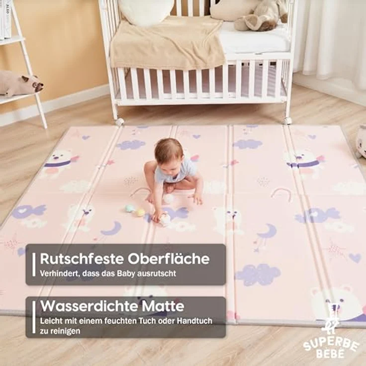 Babymatte Kindermatte Baby Spielmatte 180 x 200 x 1. 5cm. Wendefähige und ungiftige Dicke Faltbare wasserdichte Schaumstoff Kinderteppich. Krabbelmatte Spiel-Teppich Bodenmatte Kinder-Matte Großformat – Bild 4