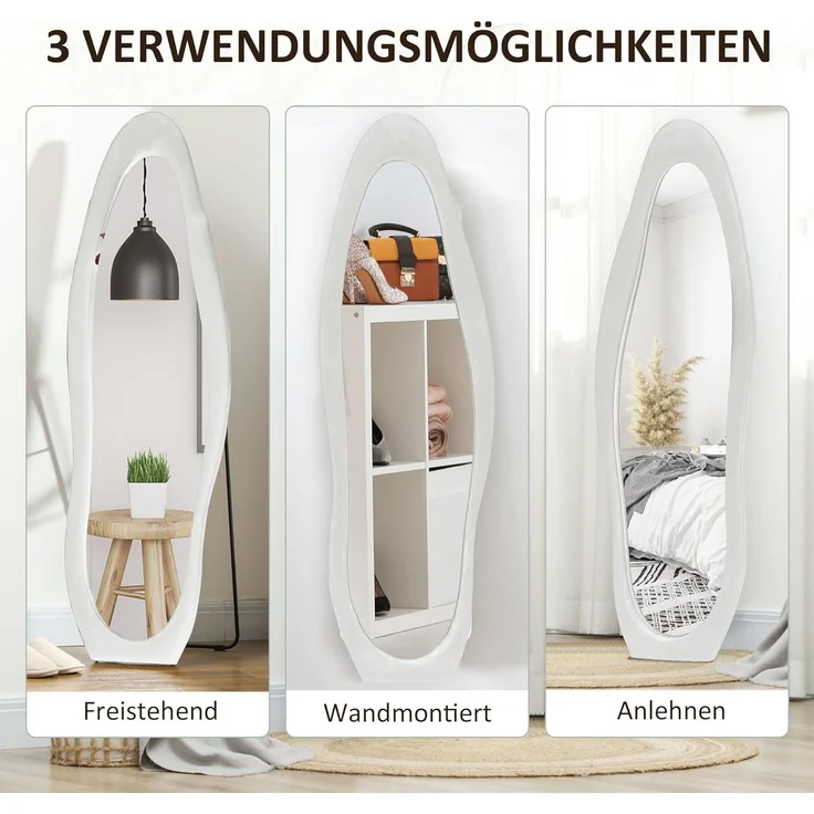 HOMCOM Standspiegel 50 x 160 cm mit samtartiger Rahmenbezug (Wandspiegel, 1-St, Ganzkörperspiegel), für Schlafzimmer, Wohnzimmer, Weiß – Bild 5