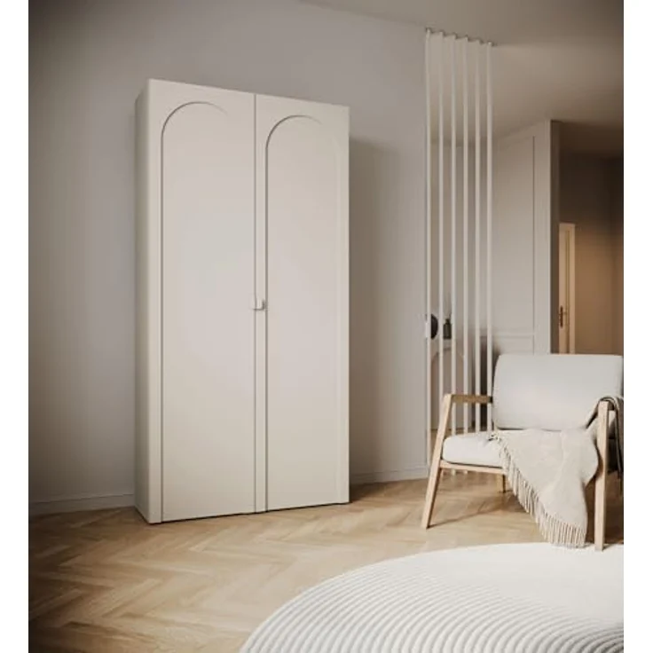 Selsey Zweitüriger Kleiderschrank – Kaschmir, 100 cm – Eleganter Kleiderschrank für Schlafzimmer oder Kinderzimmer, minimalistisches Design mit bogenförmiger Front – Bild 4