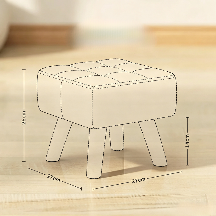 Hocker 27x27x26 cm mit gepolsterter Sitzfläche, Leinenbezug in Hellbraun – Bild 5
