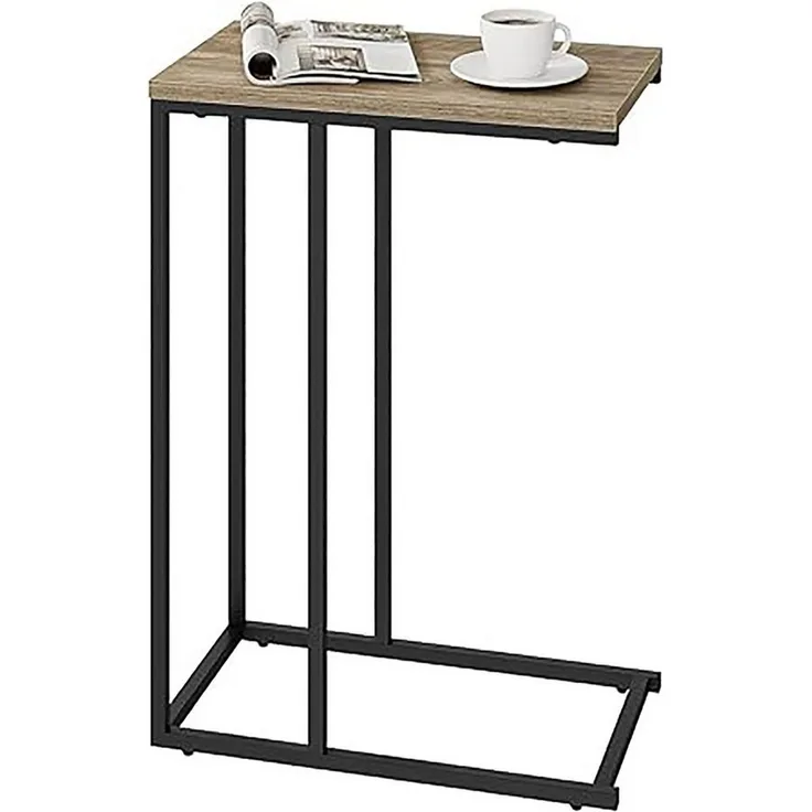 WOLTU Beistelltisch, Couchtisch C Form, Wohnzimmertisch mit Metallgestell, Sofatisch Kaffeetisch, für Kaffee und Laptop, 45 x 63,5 x 25 cm, Graue Holzoptik + Schwarz