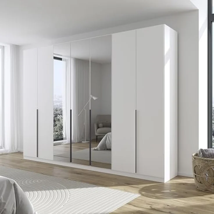 Rauch Möbel Alabama, Kleiderschrank für Schlafzimmer, Kinderzimmer, Wohnzimmer, Garderobe, Flur, 7-türig, Spiegel, mit Zubehör Classic, Farbe Weiß, Breite 315 cm – Bild 2