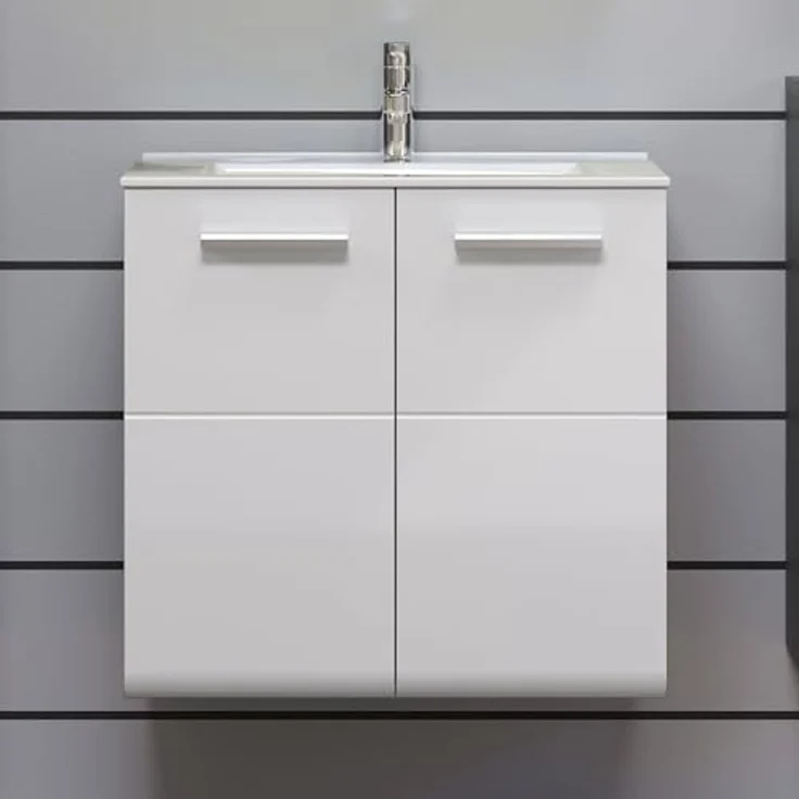 trendteam smart living - Riva - Waschbeckenunterschrank hängend - Weiß/Rauchsilber - Waschtisch mit 2 Türen und 1 Einlegeboden - (BxHxT) 60 x 57 x 46 cm - Hochglanz-Front – Bild 4