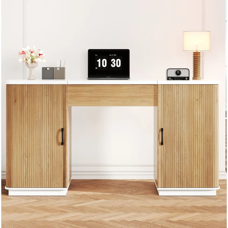 Schreibtisch 140×50×92 cm, manuell höhenverstellbar, mit 2 Schubladen und 2 offenen Fächern – Bild 5