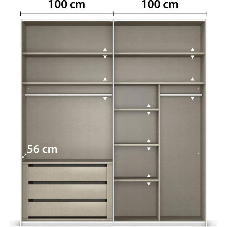 rauch Montclar Kleiderschrank 4-türig, mit 7 Einlegeböden, 2 Kleiderstangen, 1 Schubkasteneinsatz, 1 Inneneinteilung, 1 Innenspiegel, Farbe Schwarz, BxHxT 201x223x60 cm – Bild 10