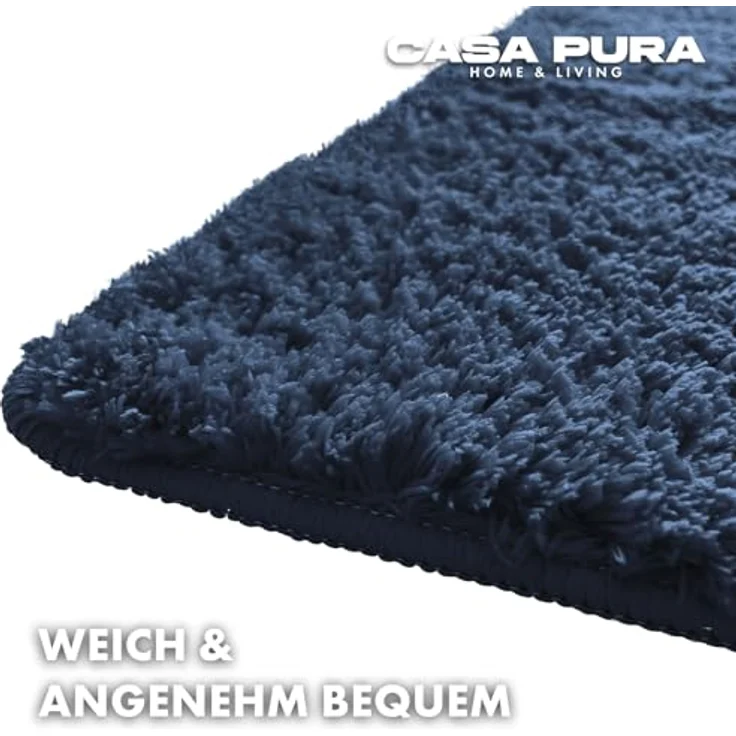 casa pura Badematte Sky Soft, weicher flauschiger Badezimmerteppich in Shaggy Optik, rutschfest und waschbar, 80x150 cm, blau – Bild 4