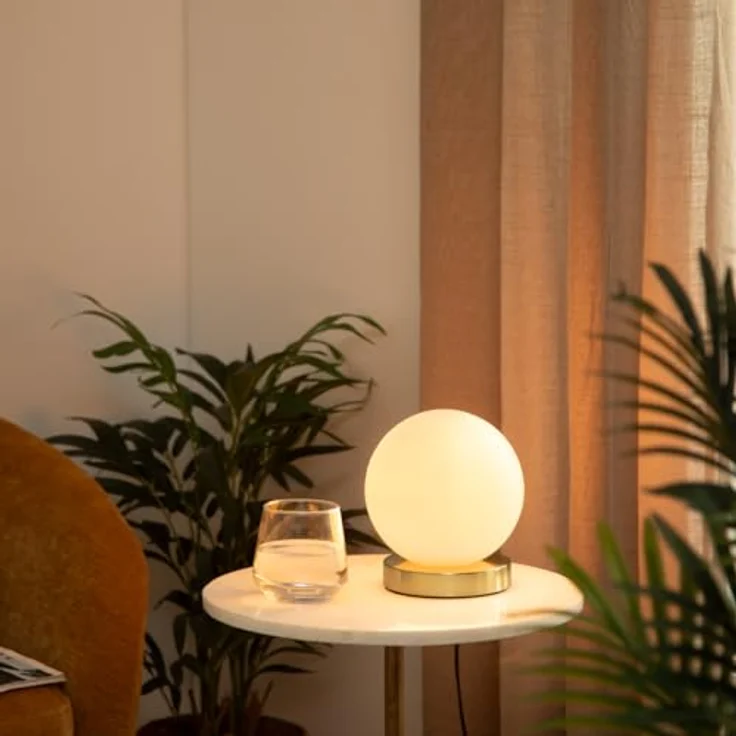 Atmosphera Kugellampe Dris Dore H16, Nachttischlampe aus Glas und Eisen, 15 cm Durchmesser, weiß – Bild 4