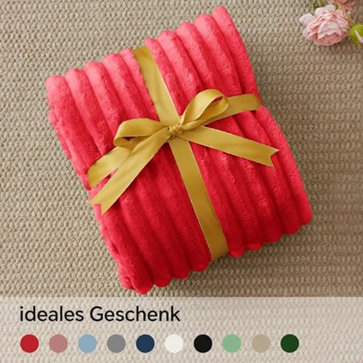 BEDELITE Kuscheldecke Flauschig Decke 150x200 - weiche XL Flanell Decken Rot für Couch, Deko Streifen Cord Fleecedecke als Couch Überwurf für Wohnzimmer, Twin Blanket Wide Use – Bild 7