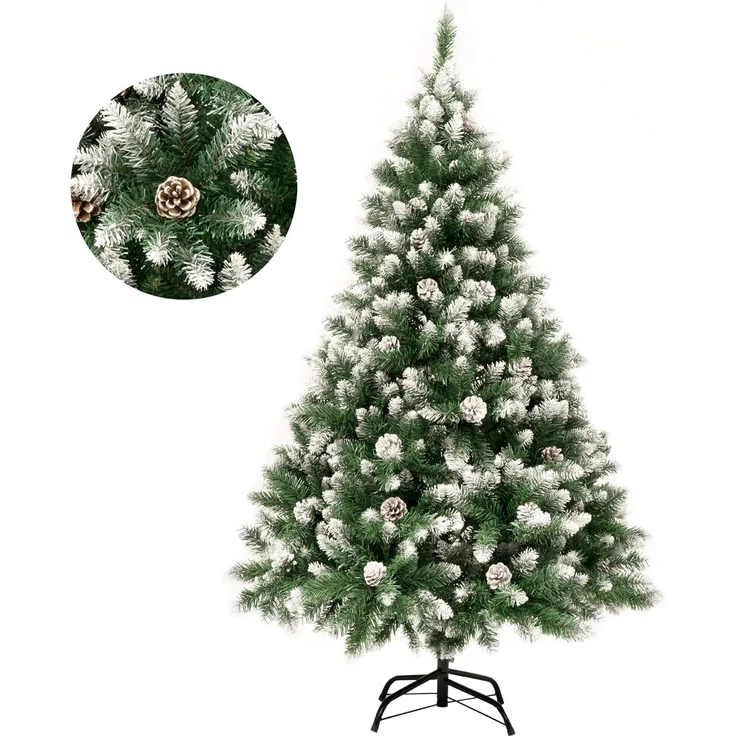 GIGALUMI Künstlicher Weihnachtsbaum mit Schnee-Effekt 150cm 760 Spitzen Tannenbaum mit beschneiten Ästen und Tannenzapfen inkl. Metallständer