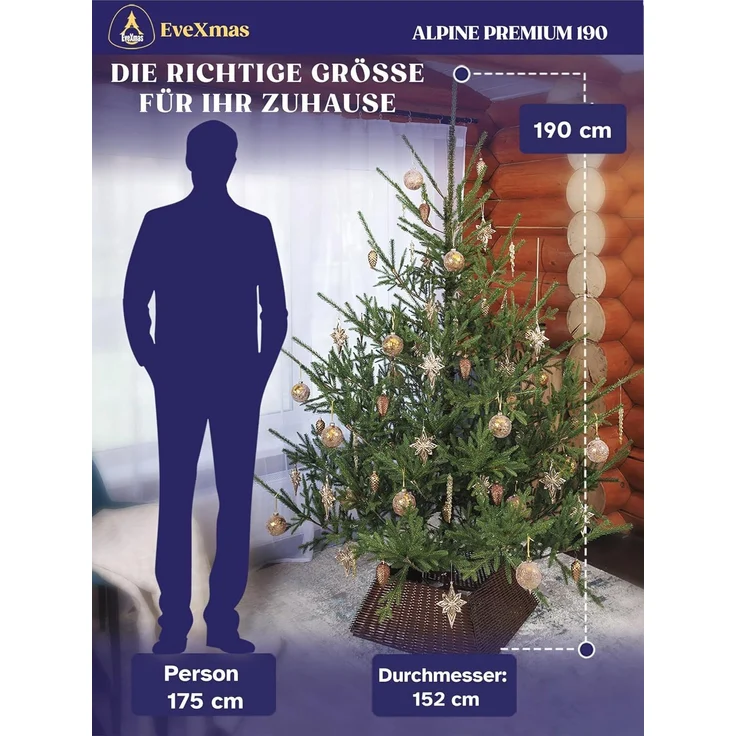 EveXmas Alpine Künstlicher Weihnachtsbaum Grün 190 cm – 599 Astspitzen, inkl. klappbarem Metallständer – Bild 7