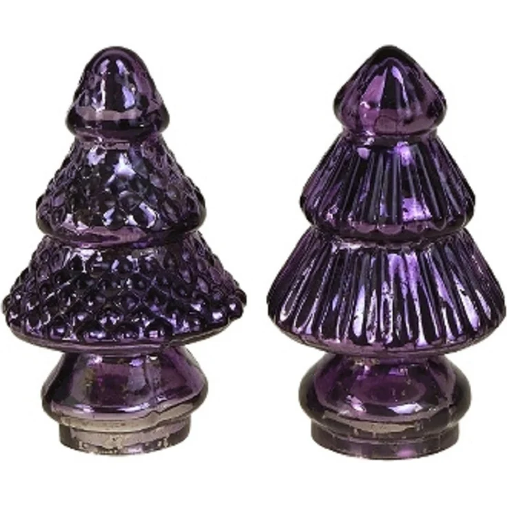 2er Set Weihnachten Glas Deko Mini Tannen Baum Lila 10cm Xmas Advent Weihnachts