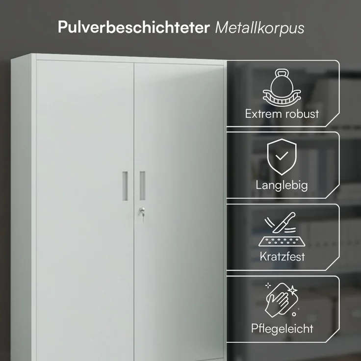 STEELSØN 'Regulus' Aktenschrank, Metall, hellgrau, 140x90x40cm, abschließbar, Metallschrank mit 4 Fächern, geeignet als Werkzeugschrank – Bild 4