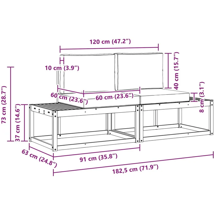 vidaXL Outdoor-Sofagarnitur 2 stk. Weiß und Hellgrau Polyester 3388175 – Bild 9