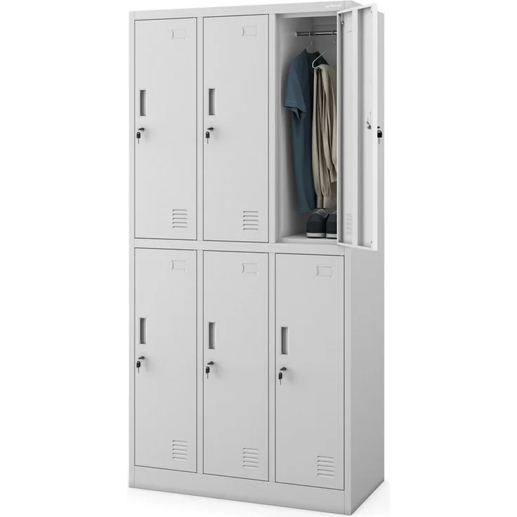 Jan Nowak Mehrzweckschrank Metall Kleiderspind 90 cm IGOR 6 Fächer abschließbar Stahl (Umkleideschrank BHP Arbeitsraum Fitness Kosmetik Sozialraum, 0,6 mm 185 x 90 x 45 cm Wandmontage Kleiderstange 10 kg 49 kg) Lüftungsschlitze Namensschildhalter Zylin... – Bild 3