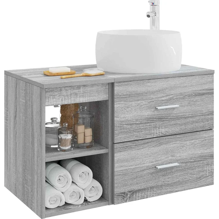 vidaXL Wandmontiertes Badezimmermöbel-Set 2 stk. Grau Sonoma 3403925 – Bild 3