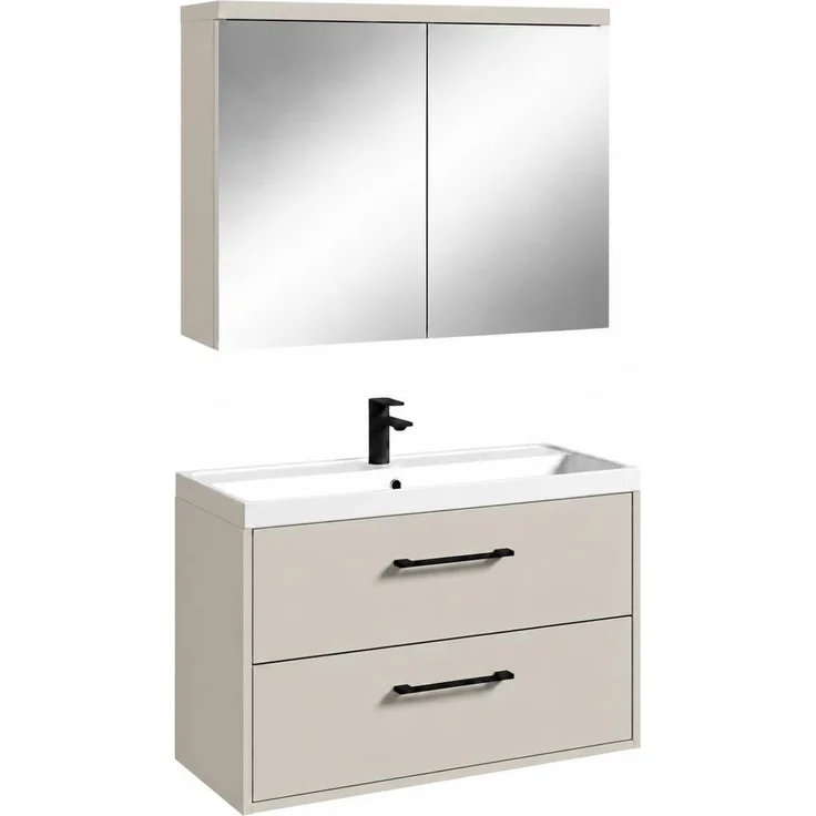 Badplaats Badmöbel Florence 80 x 40 cm - Cashmere - mit Waschbecken und Spiegelschrank – Bild 1