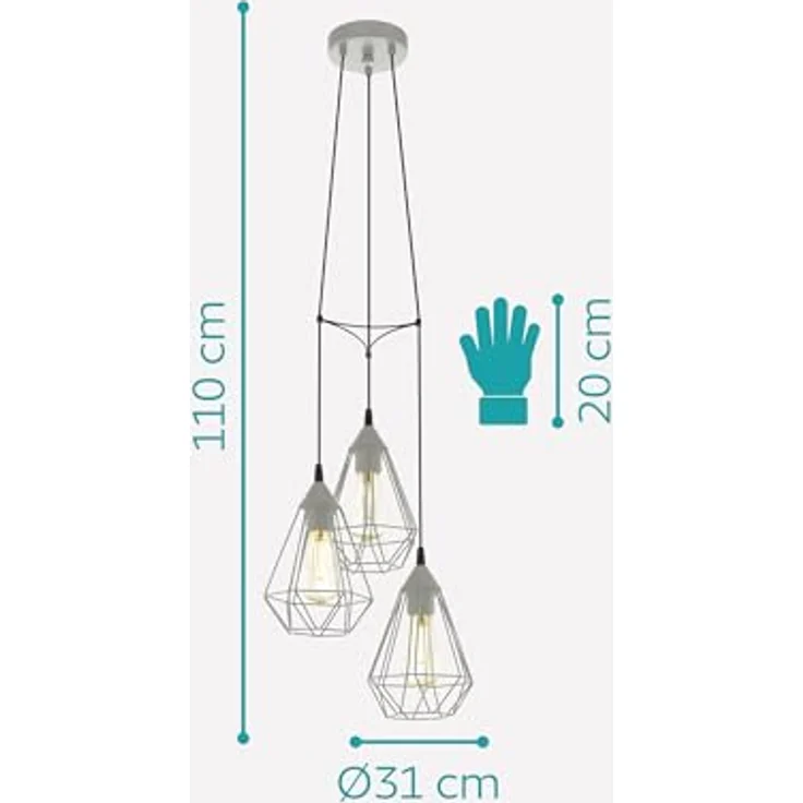 EGLO Cluster Hängelampe Tarbes, 3-flammige Pendelleuchte über Esstisch, Deckenlampe hängend aus Metall in Grau, Esszimmerlampe mit E27 Fassung, Ø 31 cm – Bild 6
