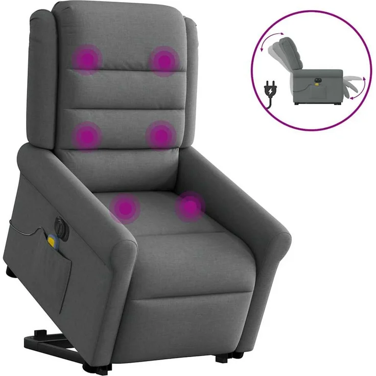 vidaXL Elektrischer Massagesessel mit Aufstehhilfe Dunkelgrau Stoff 3303345 – Bild 1