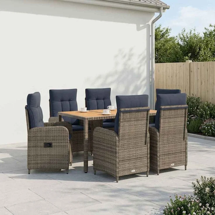 vidaXL Outdoortisch-Set 7 stk. Grey and Navy Blue 150 x 90 x 75 cm 3422283 – Bild 3