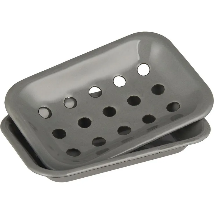 Ib Laursen - Seifenschale 2-teilig mit Ablaufschale Emaille Grau 0447-18 Vintage