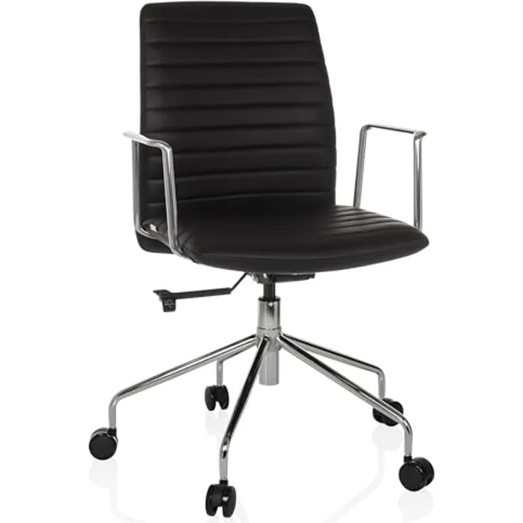 MID.YOU Drehstuhl, Schwarz, Drehstuhl aus Lederlook mit Armlehnen, 58x93 - 101x59 cm