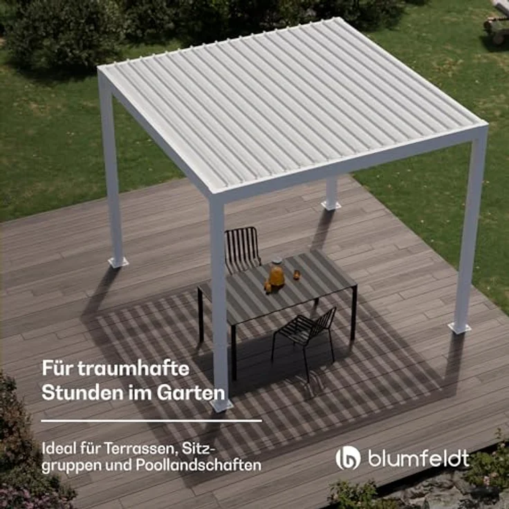 blumfeldt Pavillon LuminaHaven, Pergola 3x3m mit pulverbeschichtetem Aluminiumrahmen, wetterfest und UV-Schutz 50+ – Bild 4